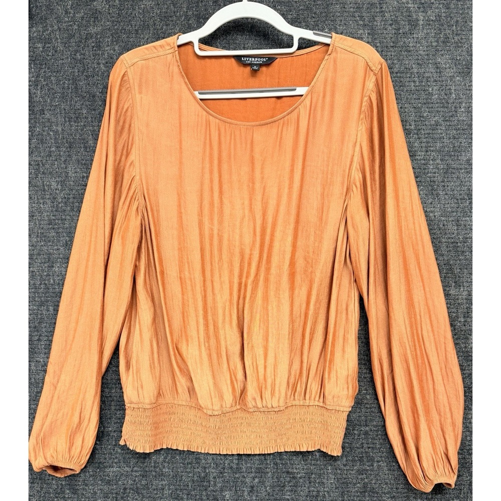 Liverpool Womens Blouse Top Small Long Sleeve Smocket Waistband Terracotta
